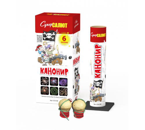Фестивальные шары Канонир (мортира+6шт) (СуперСалют) (1.5"х6) 12/6